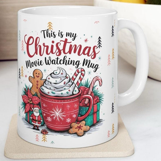 Cute funny christmas movie watching mug - perfect xmas stocking filler or secret santa gift drinkware washable tumbler reusable coffee reuse