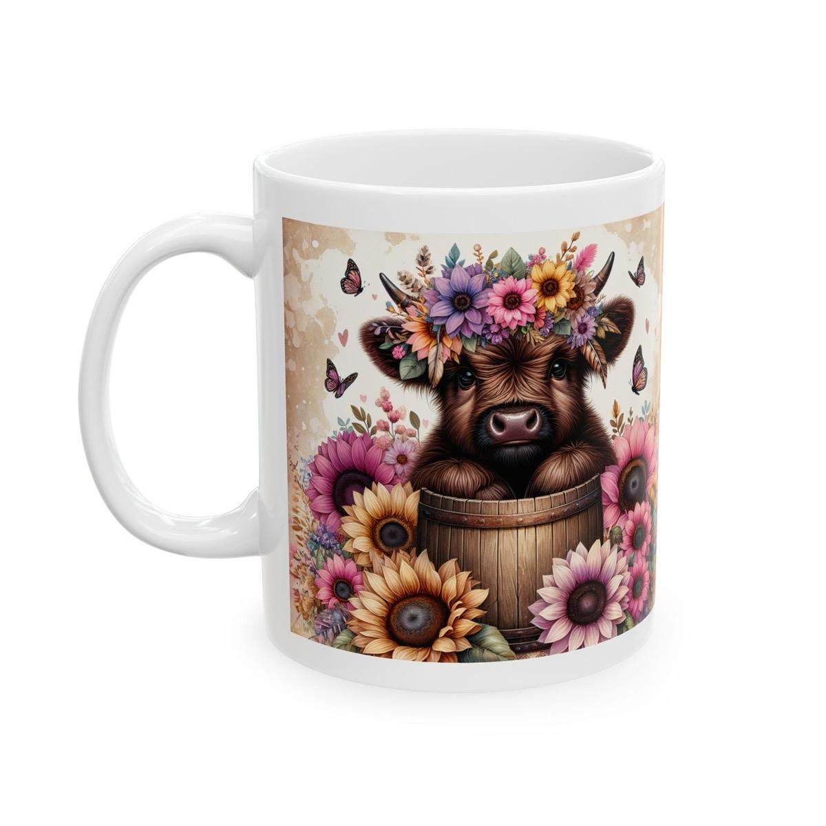 Cute flowery highland cow in barrel 3d mug - perfect for your morning drinks - drinkware, tumblers washable cup reusable coffee ceramic reus