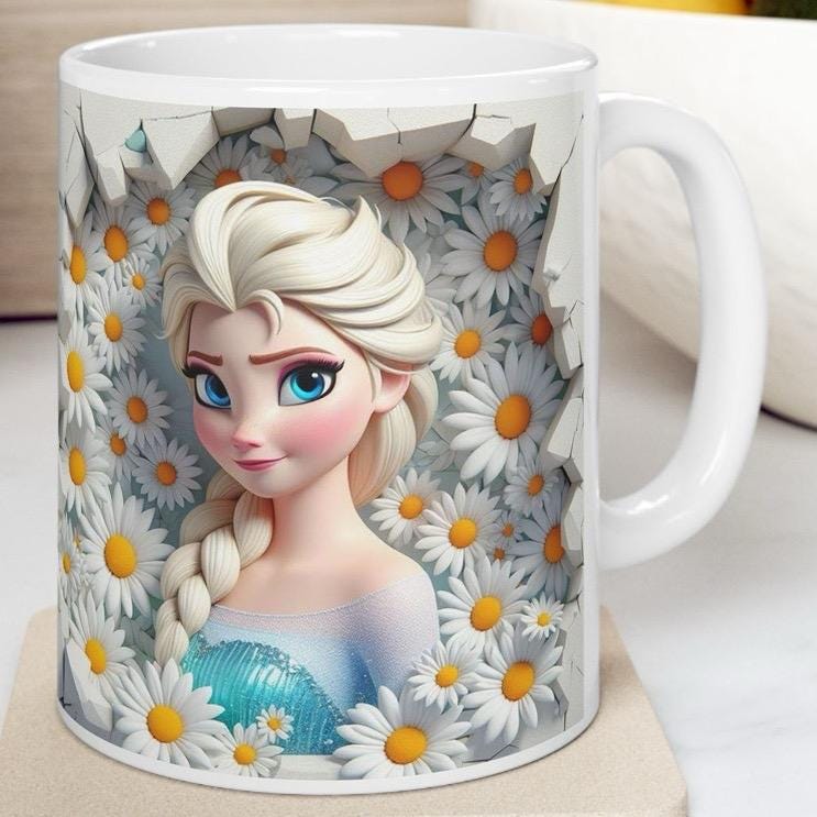 Elsa princess 3d style mug - christmas secret santa stocking filler - perfect for hot drinks - drinkware cup tumblers reuse reusable washabl