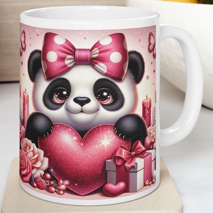 Cute panda mug - perfect valentine's day gift for drinking lovers - drinkware, tumblers washable cup reusable reuse ceramic coffee girly hea
