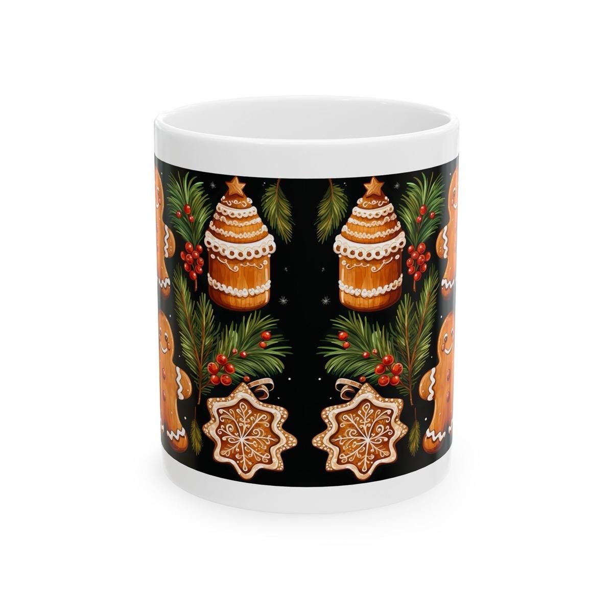 Cute gingerbread man christmas mug - secret santa stocking filler gift - gifts drinkware tumbler washable reuse reusable cup coffee ceramic