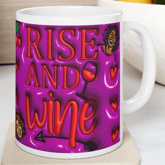 Funny mug gift xmas - rise and wine - perfect for coffee lovers - drinkware, cup washable reusable tumblers bottles ceramic reuse rude mugs