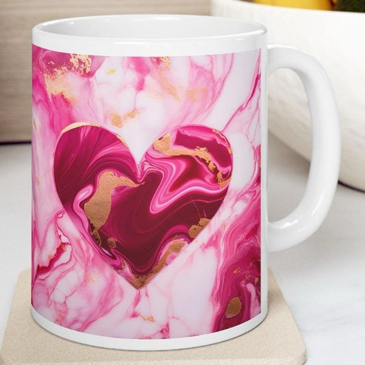 Pink gold marble mug with heart style for valentine's day and christmas gifts - cup, drinkware tumbler reusable washable coffee ceramic reus