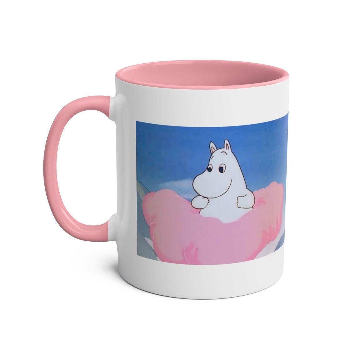 Cute pink mug moomins style with pink handle and interior - perfect for drinks - tumblers, drinkware cup bottles reusable reuse ceramic wash