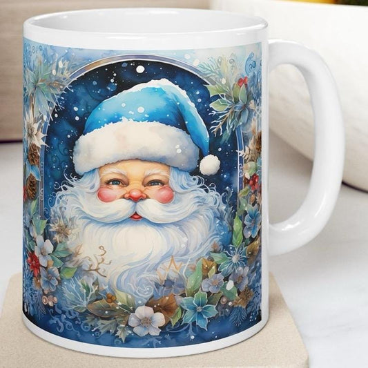 Cute blue santa christmas mug secret santa stocking filler drinkware tumbler cup washable reuse reusable ceramic coffee xmas mugs tea festiv