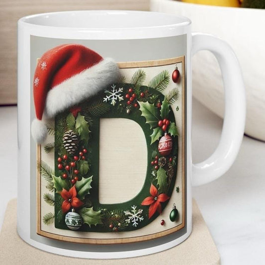 Personalised 'd' edition christmas mug - unique gift for xmas - stocking filler - drinkware washable reusable reuse ceramic cup tumbler coff