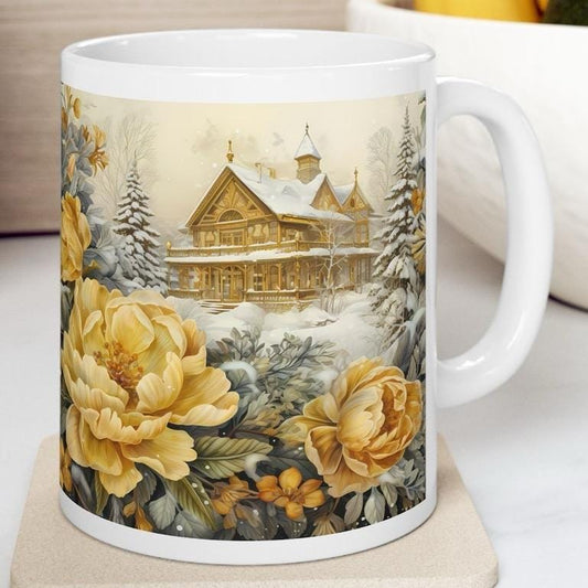 Winter floral cute christmas mug gift secret santa stocking filler - perfect for christmas gift giving drinkware washable tumbler cup reuse