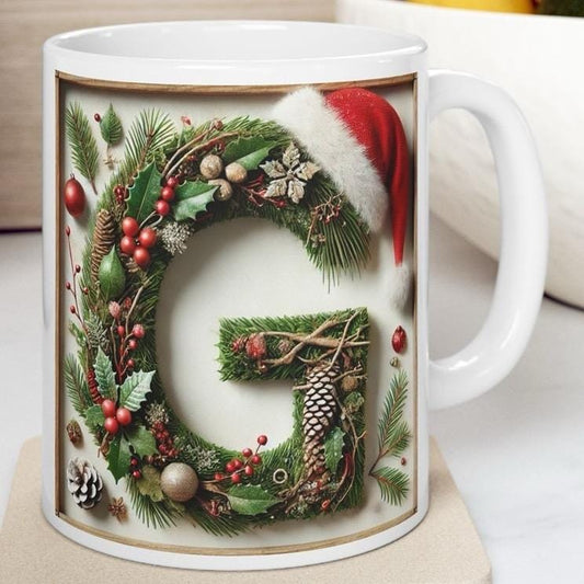 Personalised 'g' edition christmas mug - unique gift for xmas - stocking filler - drinkware washable reusable reuse ceramic cup tumbler coff