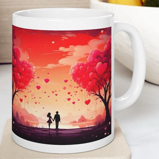 Nature trees couple mug - valentine's day xmas christmas gift - drinkware washable reusable reuse coffee tumbler ceramic cup cute girly hear