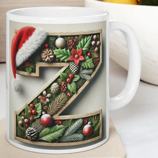 Personalised 'z' edition christmas mug - unique gift for xmas - stocking filler - drinkware washable reusable reuse ceramic cup tumbler coff