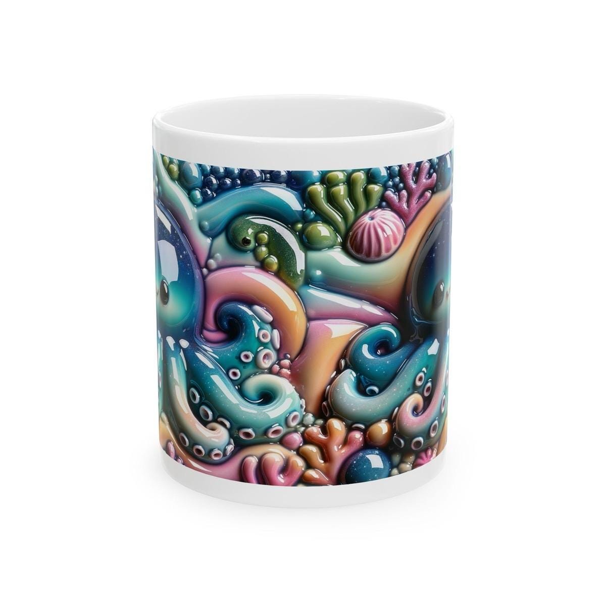 Cute octopus deep sea 3d mug - perfect for coffee and tea drinkware tumbler cup washable ceramic reusable reuse xmas mugs festive cute girly