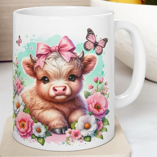 Cute highland cow and butterfly 3d mug - perfect for your morning drinks - drinkware washable tumbler cup coffee reusable reuse ceramic xmas