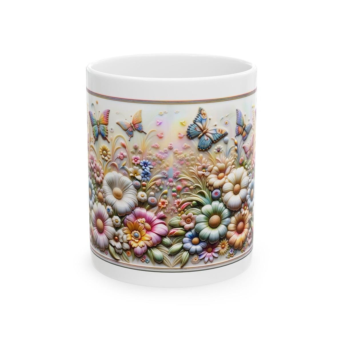 Pretty flowers butterfly 3d mug - perfect for your morning drinks - tumblers, drinkware reusable washable cup coffee reuse ceramic xmas