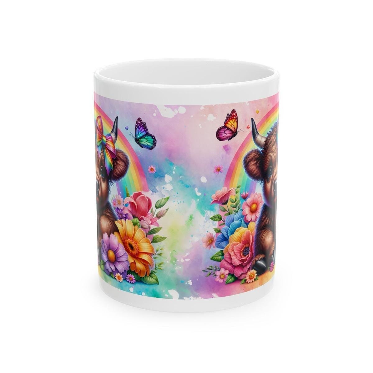 Cute rainbow highland cow 3d mug - perfect for your morning drinks - drinkware, cup tumblers coffee reusable washable ceramic reuse xmas mug