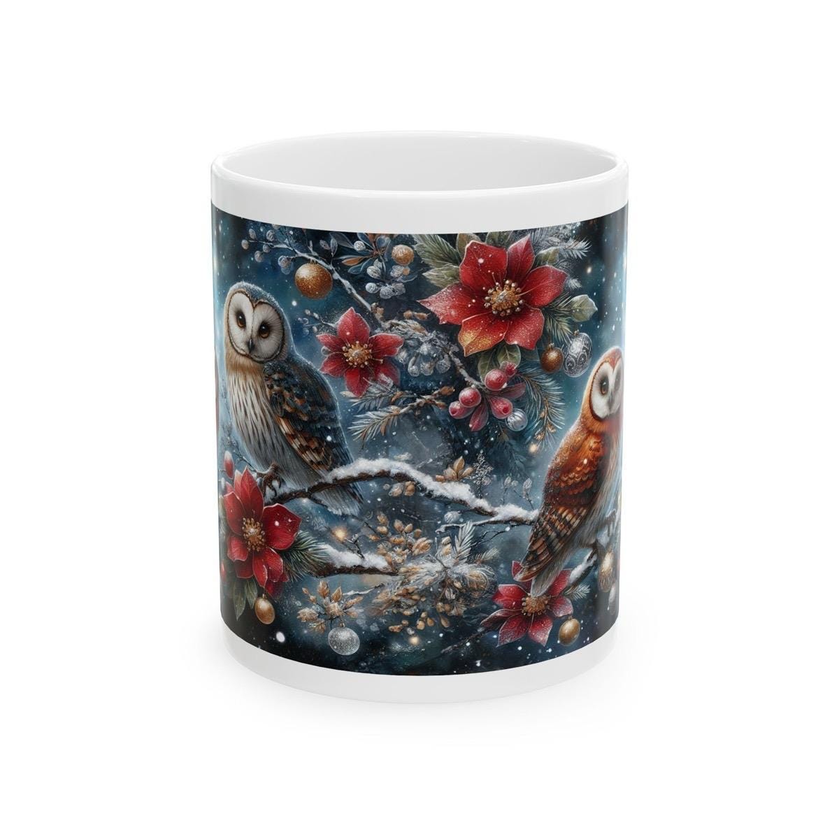 Christmas owl mug - perfect for drinking hot beverages - drinkware, cup tumblers reusable bottles washable reuse coffee ceramic xmas mugs te