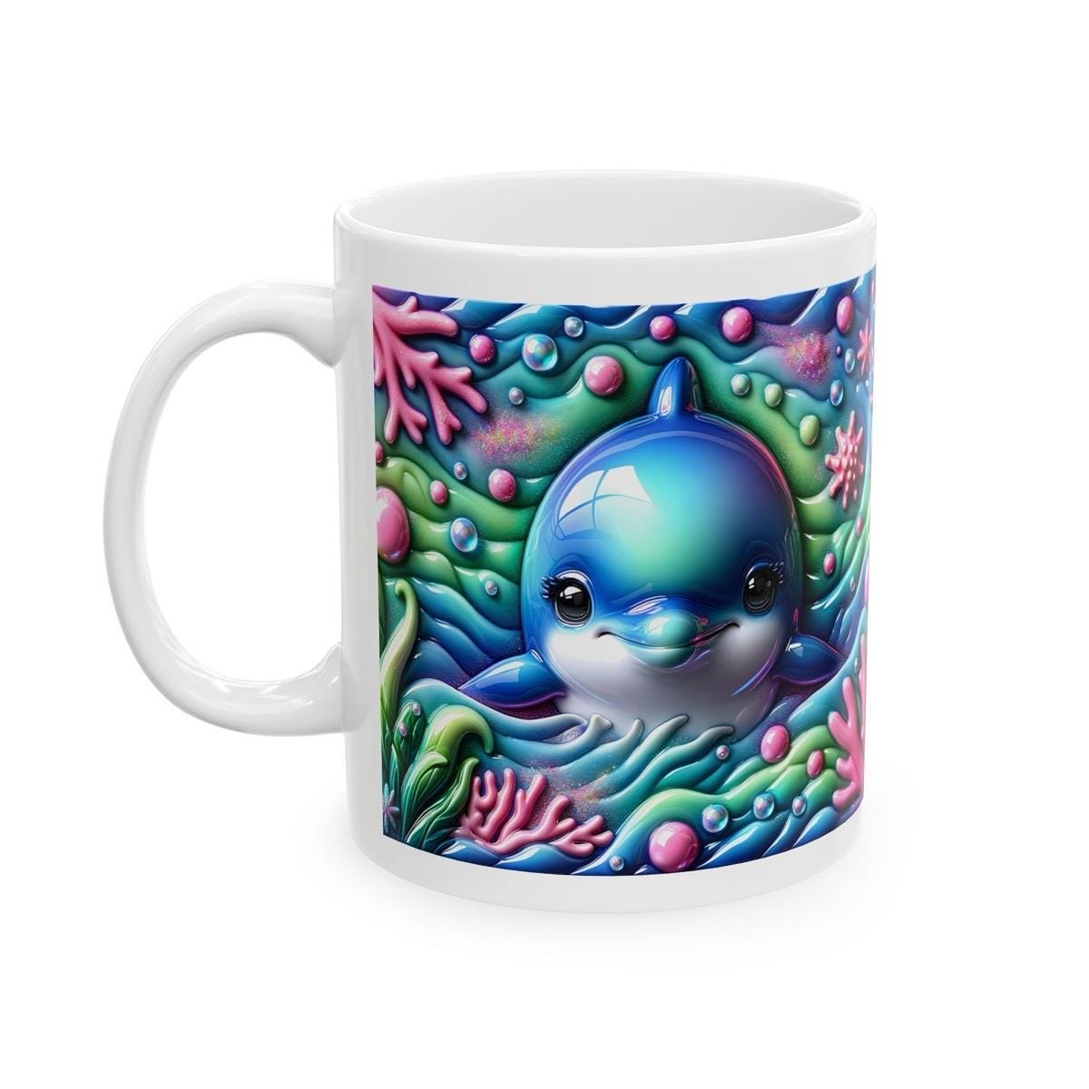 Cute dolphin ocean 3d mug - perfect for your morning drinks - drinkware, cup tumblers ceramic coffee washable reuse reusable xmas mugs tea f
