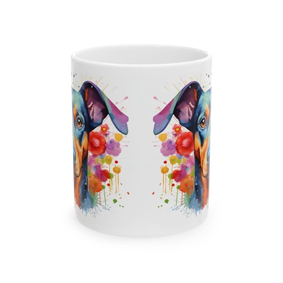 Doberman dog floral art mug for coffee and tea, perfect christmas or birthday gift for dog lovers - drinkware puppy tumblers cup washable r