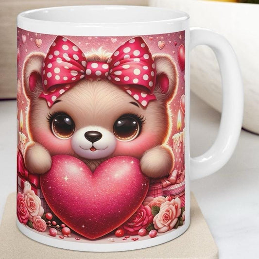 Cute valentines bear mug - perfect for your morning drinks - tumblers, drinkware cup gifts reusable washable reuse ceramic coffee girly hear
