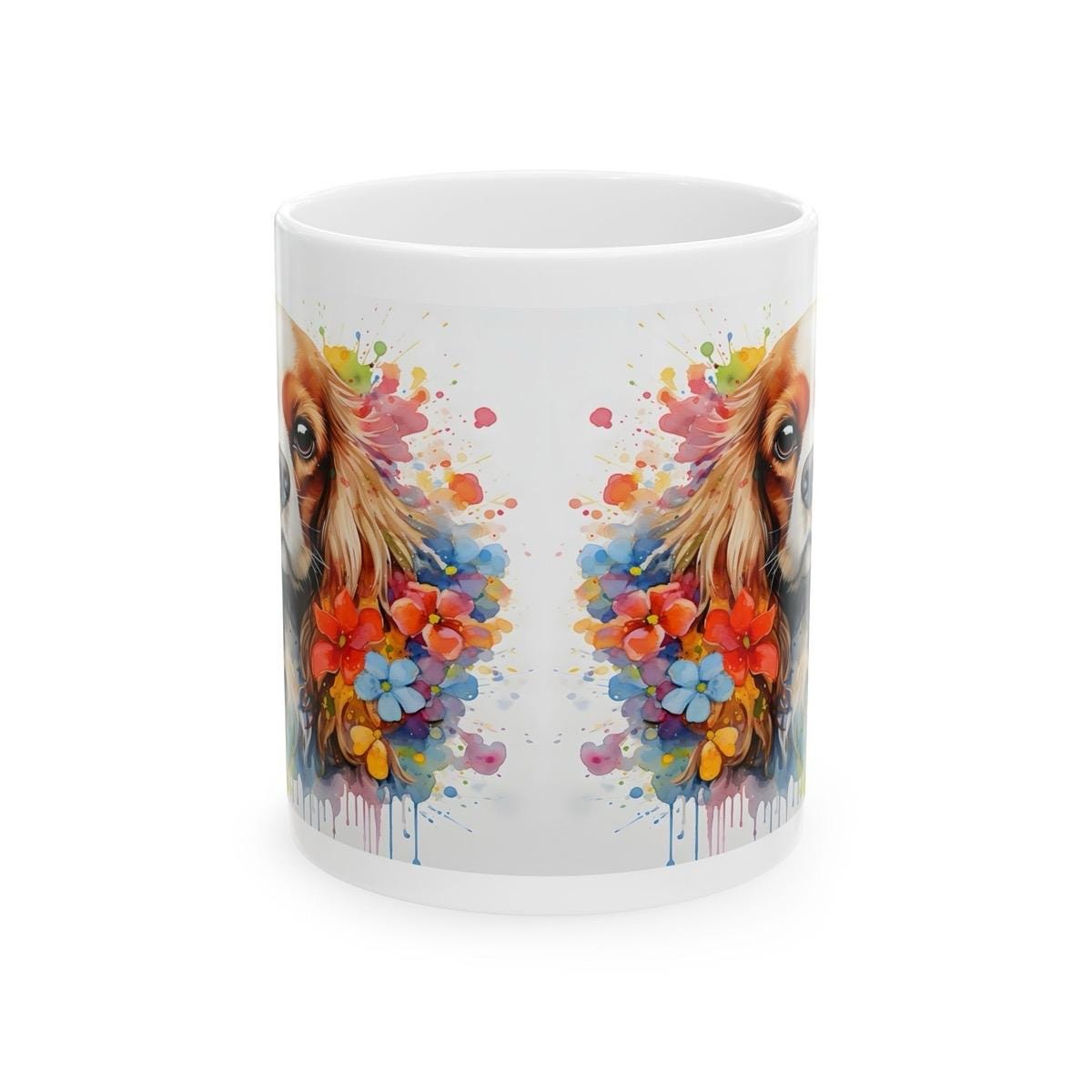 Cavalier king charles spaniel art floral mug - perfect gift for dog lovers, xmas, christmas, and birthday drinkware washable reusable coffee