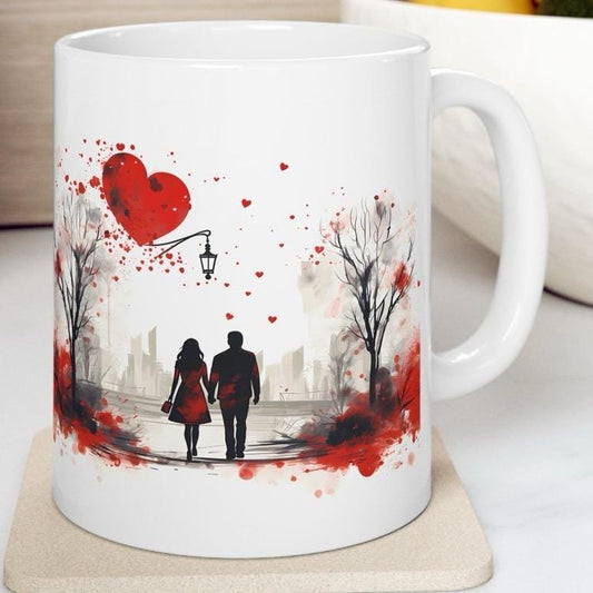 Cute couple walking valentine's mug - hearts design - perfect xmas gift for secret santa drinkware washable reusable cup tumbler reuse coffe