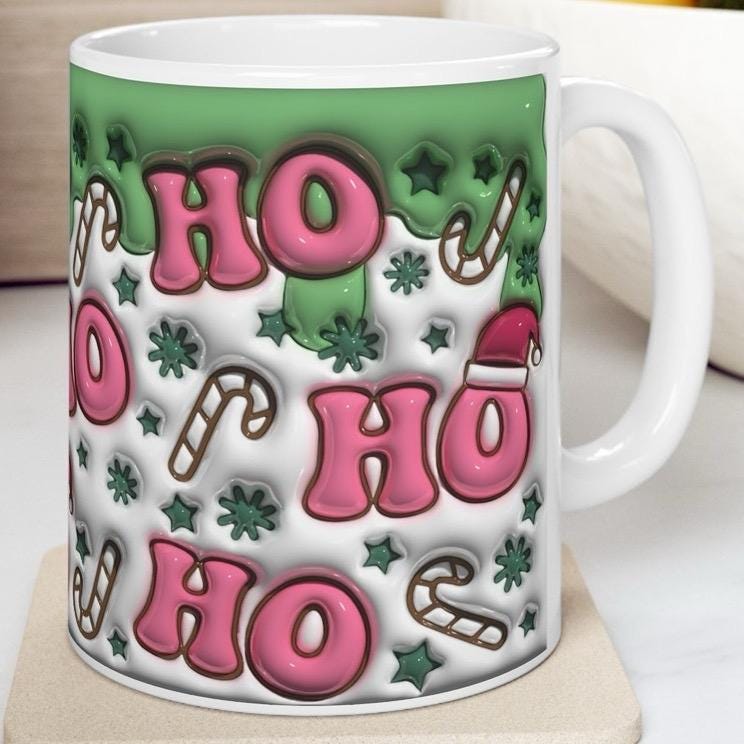Ho ho ho christmas 3d mug - perfect for hot drinks - tumblers, drinkware cup bottles reusable ceramic washable reuse gift obsession xmas mu