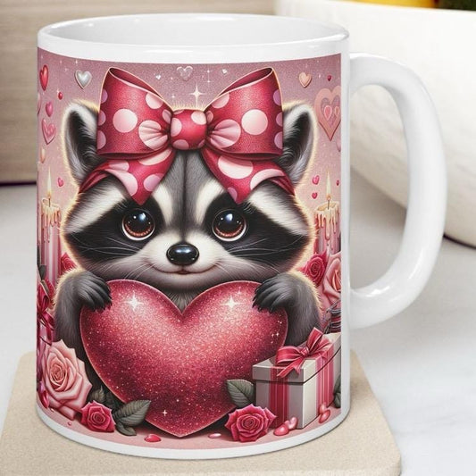 Cute raccoon valentine's day mug - perfect gift for any occasion - drinkware, tumblers cup heart design reusable washable coffee reuse ceram