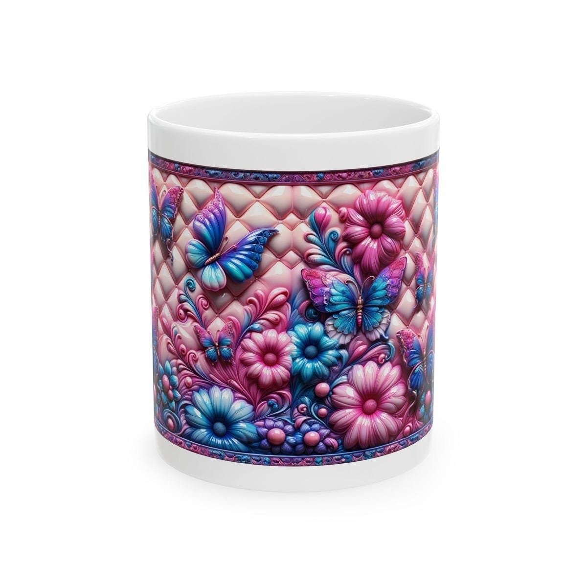 Floral butterfly 3d quilted mug - perfect for coffee and tea drinkware tumbler washable cup reusable reuse ceramic xmas mugs festive cute gi