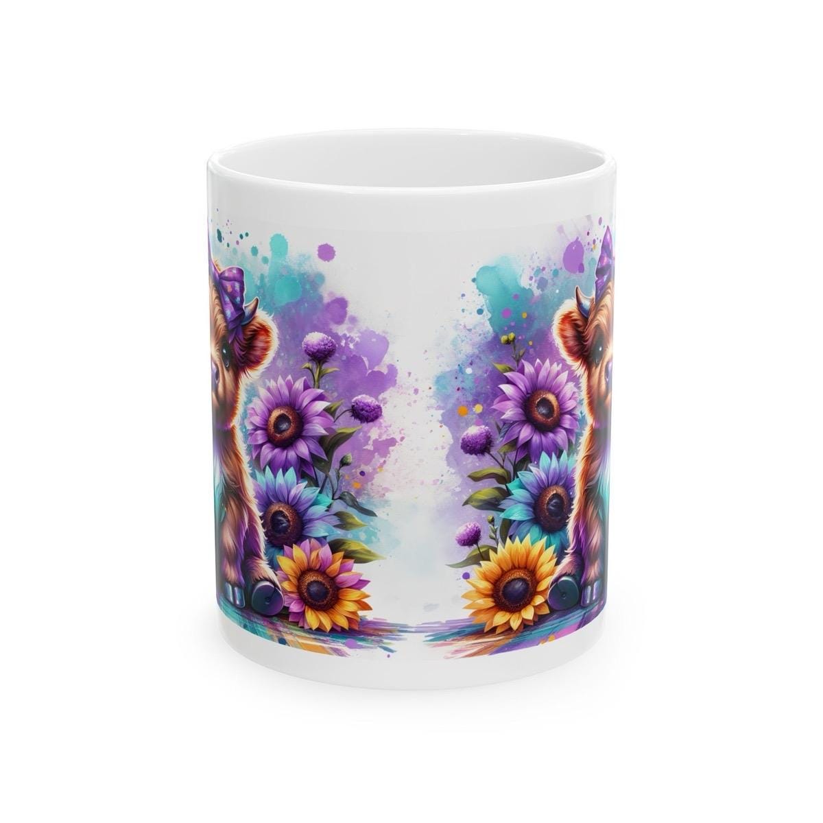 Cute highland cow 3d mug with purple bow - perfect for your morning drinks - drinkware, tumblers cup washable reusable ceramic coffee reuse