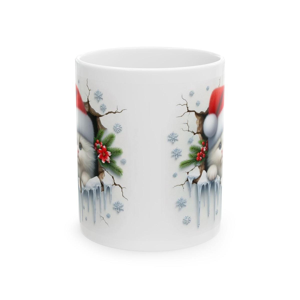Christmas kitten 3d mug - perfect for your morning drinks - drinkware, tumblers cup bottles reusable ceramic reuse washable kitty coffee xma