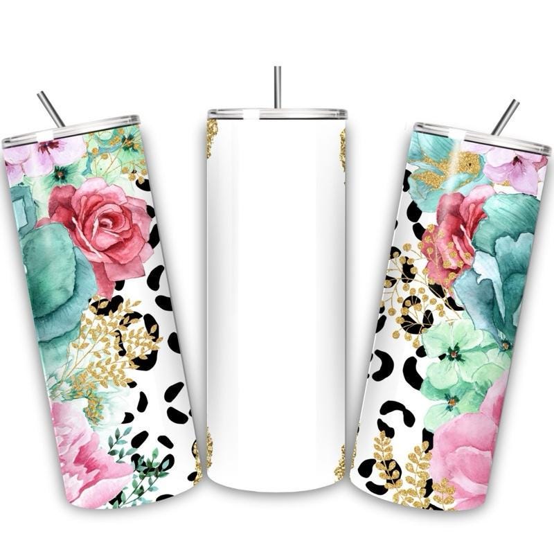 Floral leopard print tumbler 20oz - perfect for on-the-go hydration - vacuum flask - cup drinkware mug bottles water bottles bottled
