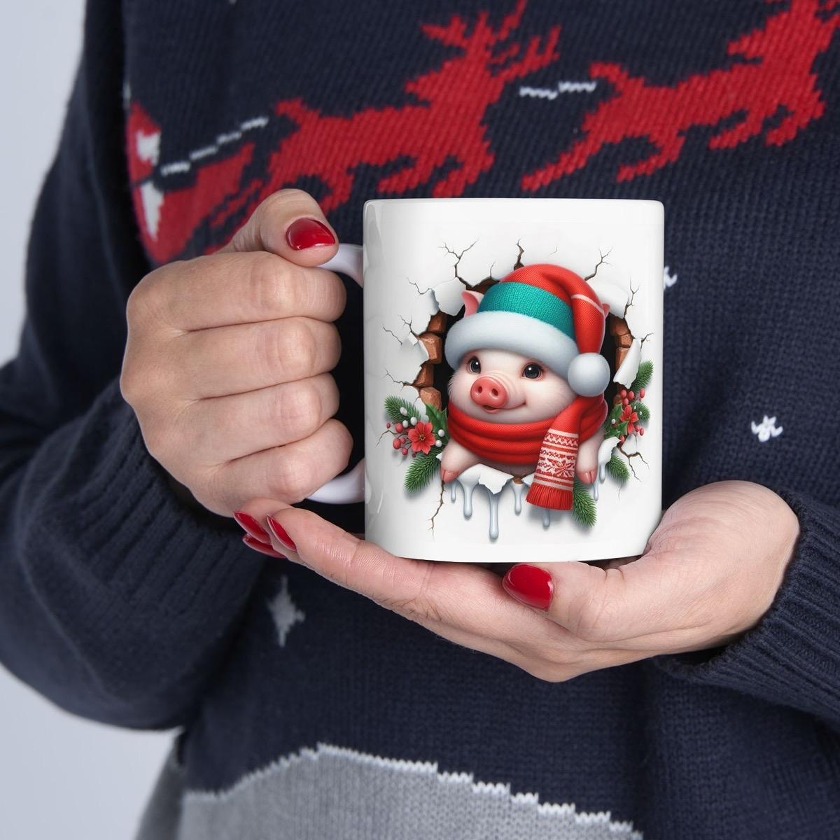 Christmas baby piglet 3d mug - reusable and perfect for drinks - drinkware ceramic tumblers washable reuse cup bottles xmas mugs tea festive