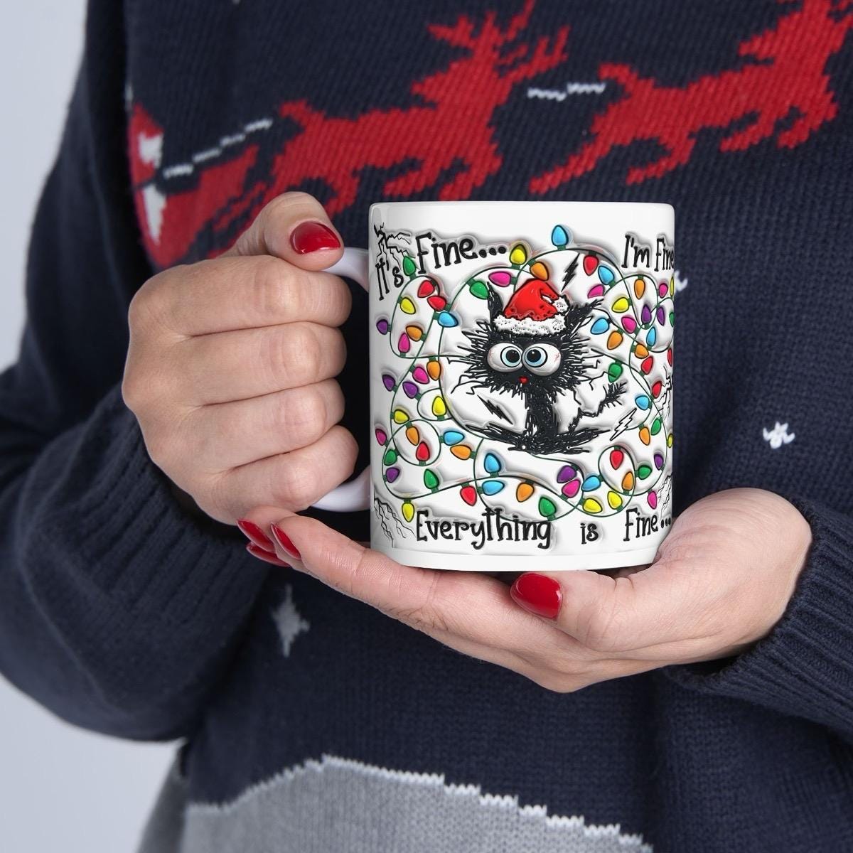 Funny cat mug - i’m fine everything is fine drinkware cup tumblers reusable washable ceramic coffee reuse mugs xmas tea mean festive obses