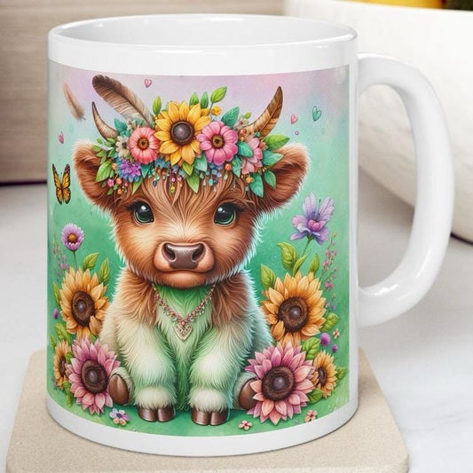 Cute highland cow 3d mug with flowery design - perfect for drinking - drinkware washable tumbler cup reusable ceramic coffee reuse xmas mugs