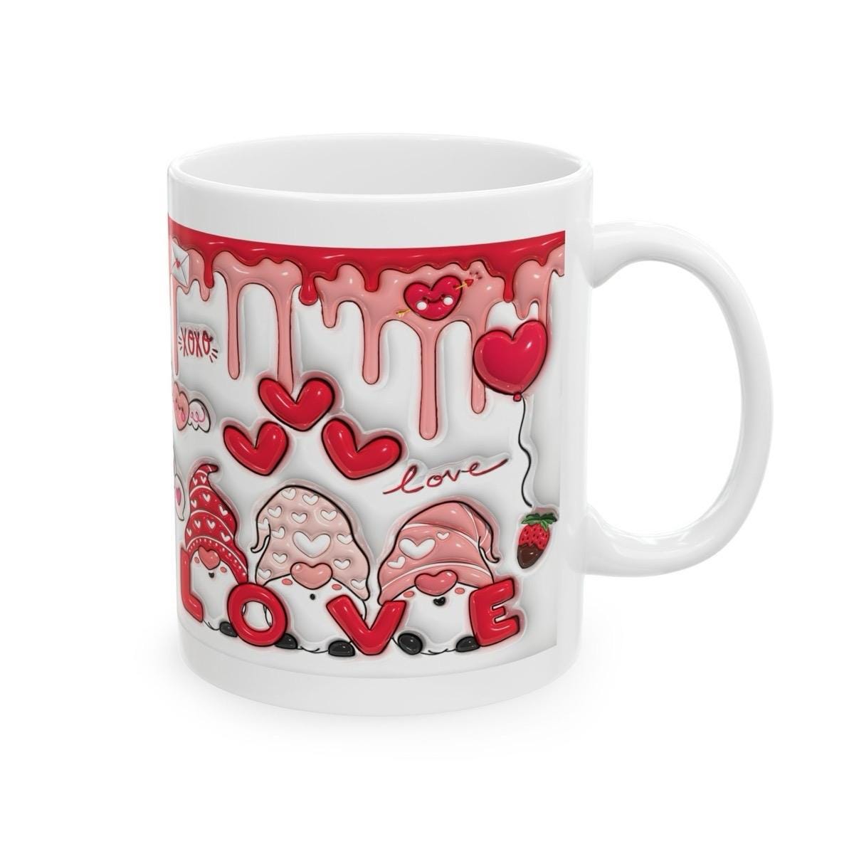 Gonk gnome valentine's love mug gift cute hearts 3d style drip effect - perfect for valentine's - drinkware, tumblers cup coffee reusable ce