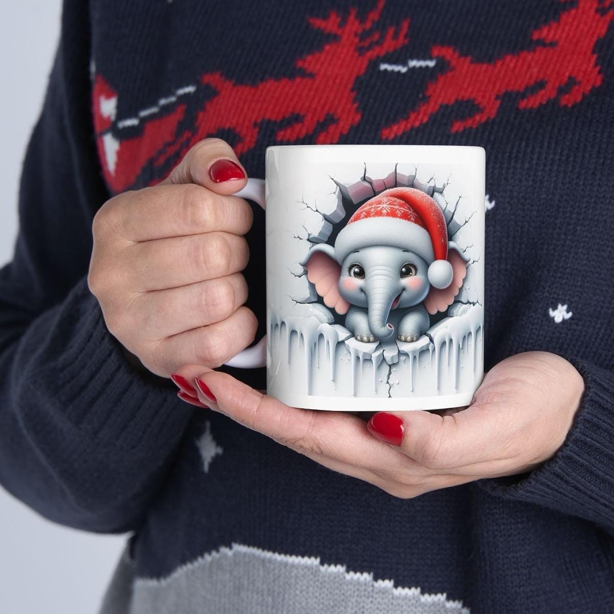 Christmas baby elephant 3d mug - festive drinkware for the holidays reusable washable tumbler reuse coffee ceramic cup xmas mugs tea
