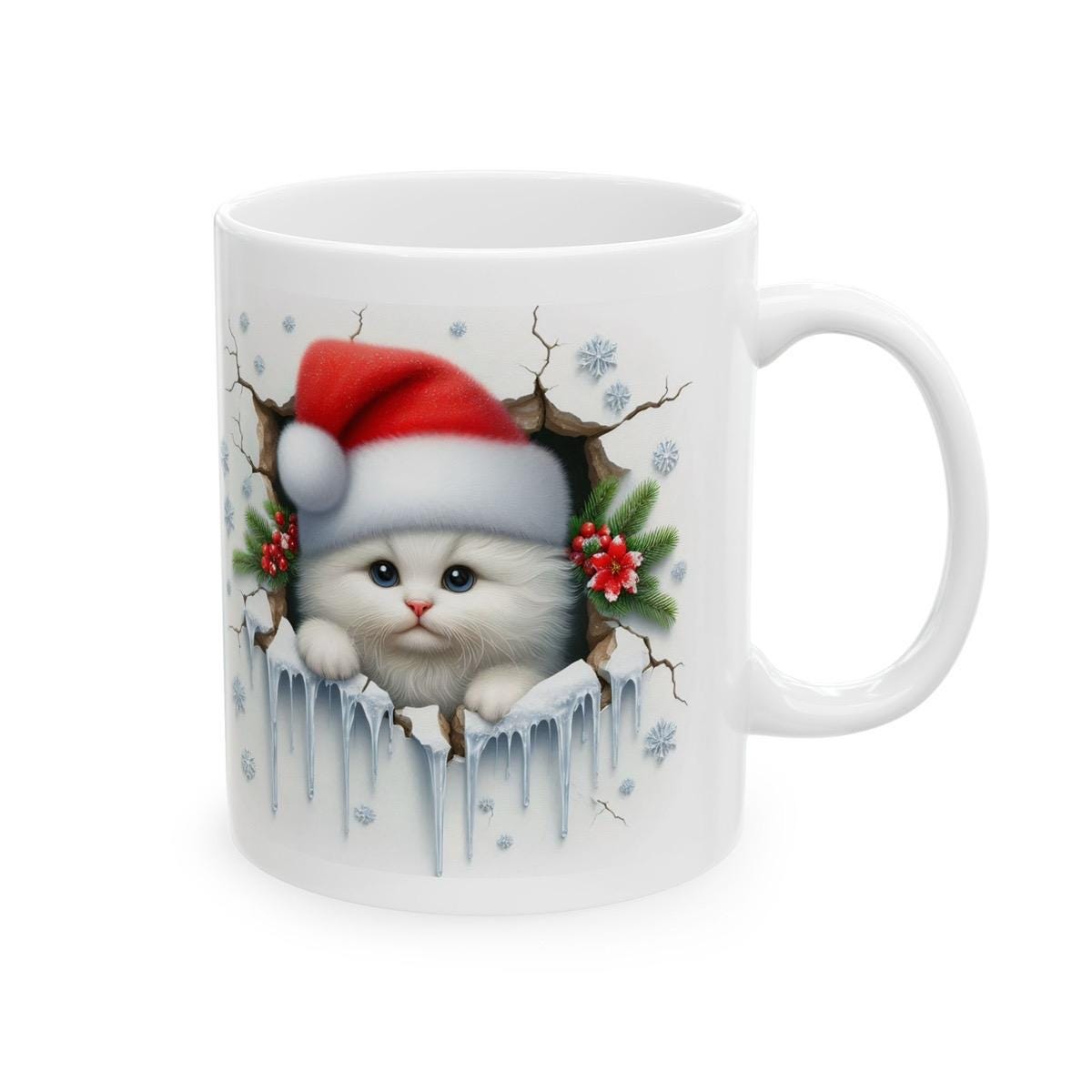 Christmas kitten 3d mug - perfect for your morning drinks - drinkware, tumblers cup bottles reusable ceramic reuse washable kitty coffee xma