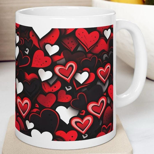 Black white red hearts mug - perfect valentine's or xmas gift for girlfriend or boyfriend drinkware reusable washable coffee tumbler reuse c