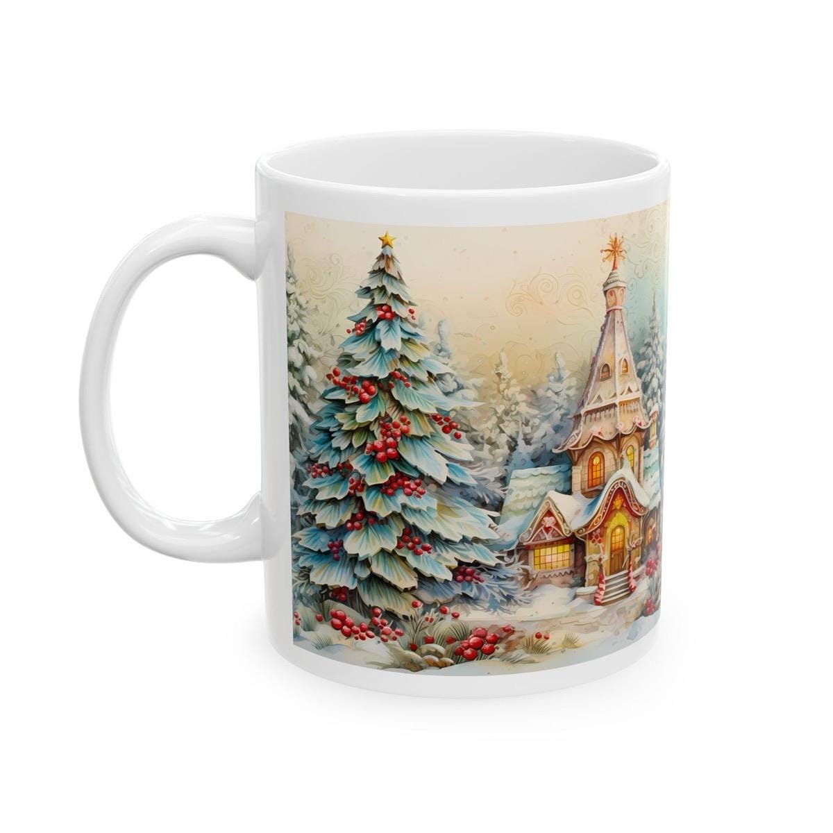 Christmas tree castle mug - perfect secret santa stocking filler gift - gifts drinkware reusable reuse washable cup tumbler ceramic coffee x