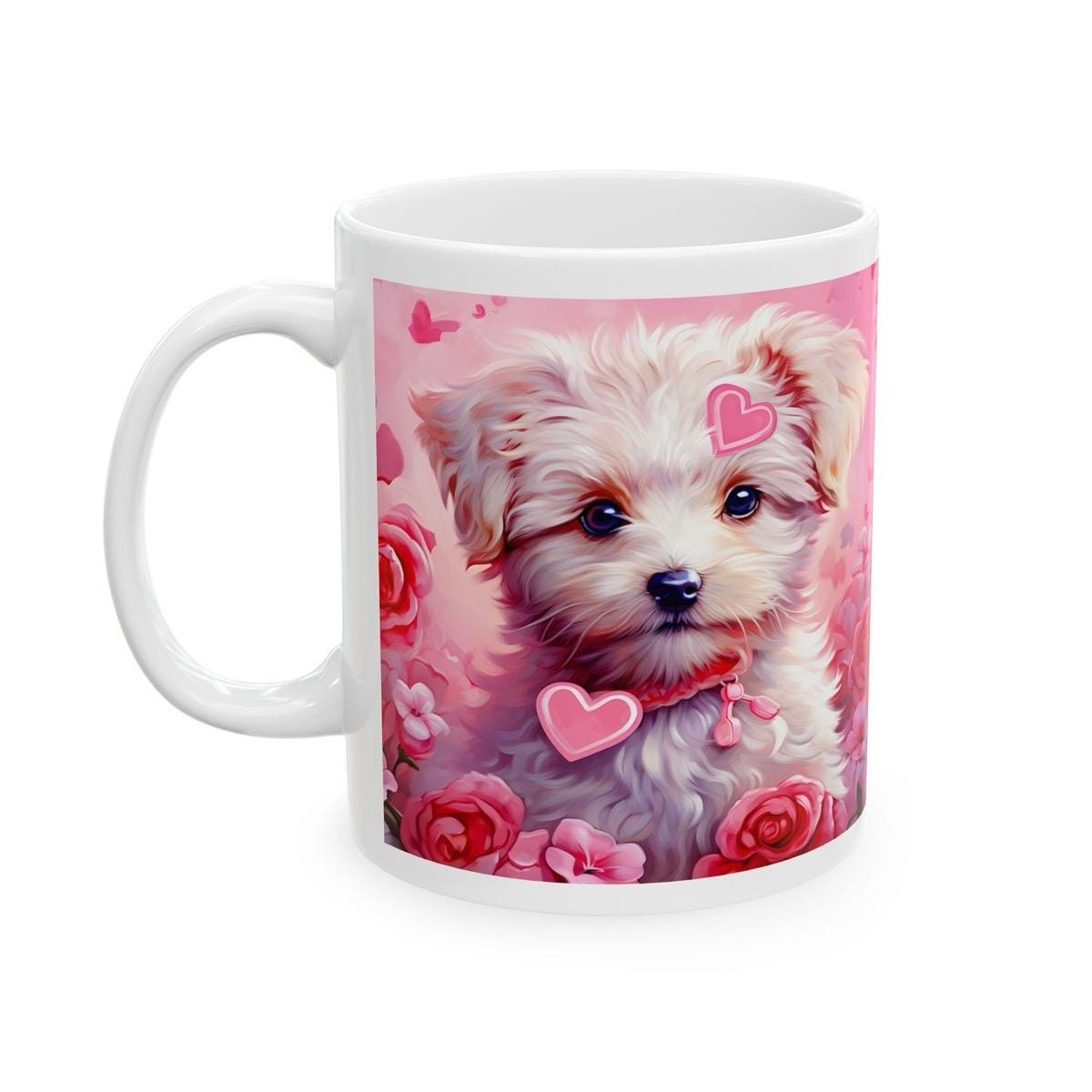 Cute puppy dog valentines mug - perfect for drinking - drinkware, cup tumblers bottles washable reusable coffee ceramic reuse customized gir
