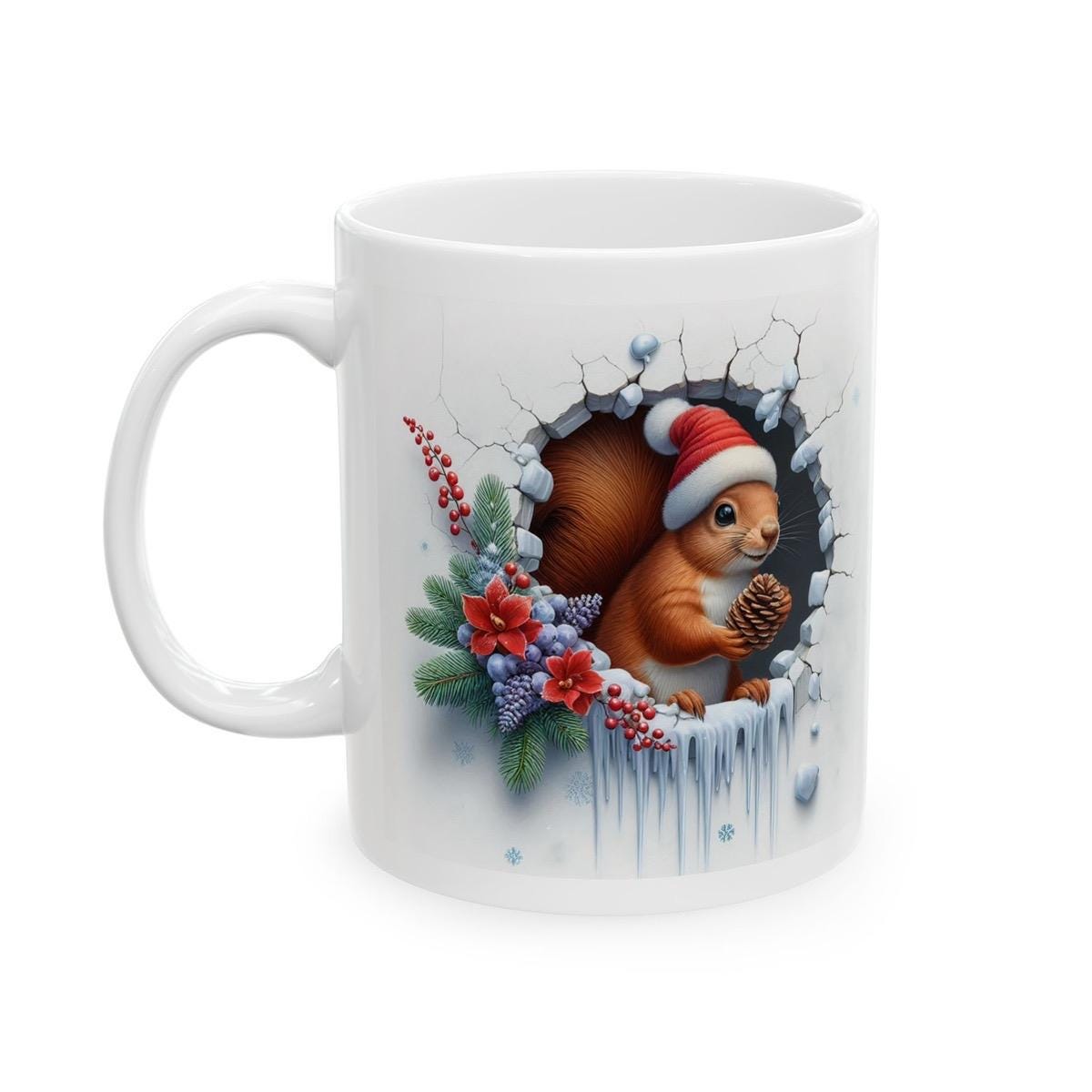 Christmas squirrel with christmas hat on 3d mug - perfect for hot drinks - tumblers, drinkware reuse cup ceramic coffee washable reusable xm