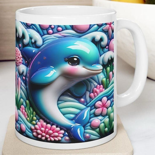 Cute dolphin 3d mug - perfect for your morning drinks - drinkware, cup tumblers ceramic coffee reuse washable reusable xmas mugs tea festive