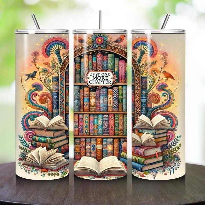 Reading book lover tumbler 20oz - just one more chapter’ perfect for on-the-go hydration - vacuum flask - cup drinkware mug bottles wate