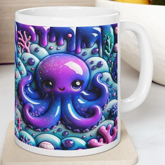 Cute purple octopus 3d mug - perfect for your morning drinks - drinkware, tumblers cup coffee reusable ceramic washable reuse xmas mugs tea