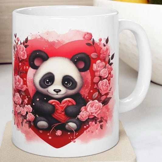 Cute panda love mug - perfect valentine's gift for partners or kids, hearts - christmas xmas gift - drinkware tumbler washable reusable cup
