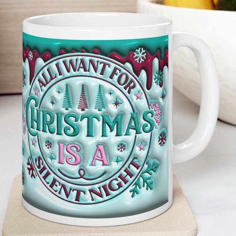 All i want for christmas is a silent night 3d embossed mug secret santa gift drinkware reusable reuse washable tumbler ceramic cup coffee fu