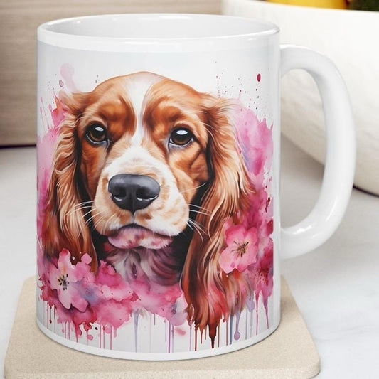 Cocker spaniel floral art mug - xmas christmas gift festive perfect for drinks - drinkware, cup washable reusable tumbler coffee reuse ceram