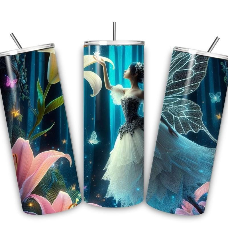 Fairy butterfly tumbler 20oz - perfect for on-the-go hydration - vacuum flask - cup drinkware mug bottles water bottles bottled portable gif