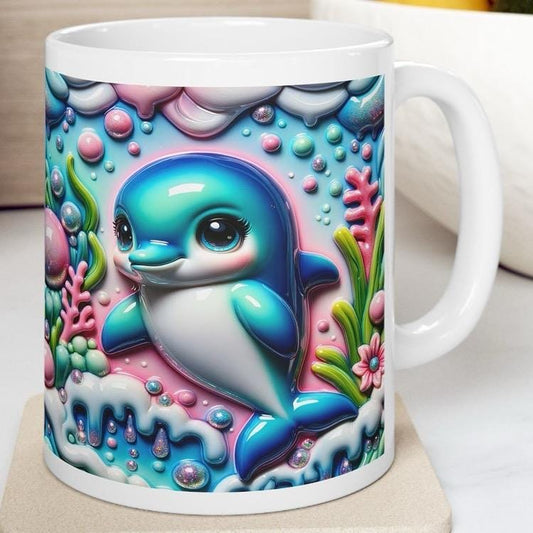 Cute dolphin 3d mug - perfect for your morning drinks - drinkware, tumblers cup ceramic coffee washable reusable reuse xmas mugs tea festive