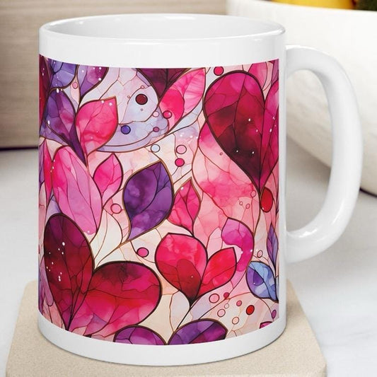 Heart mosaic stained glass effect mug - perfect xmas, christmas and valentines gift for home and kitchen - drinkware reusable washable tumbl