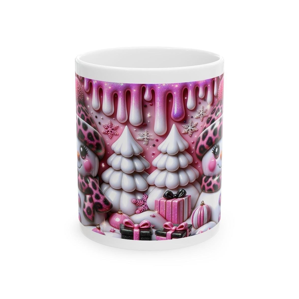 3d snowman mug – whimsical christmas winter design with pink accents, perfect for festive gifting! reuse coffee xmas mugs tea drinkware re